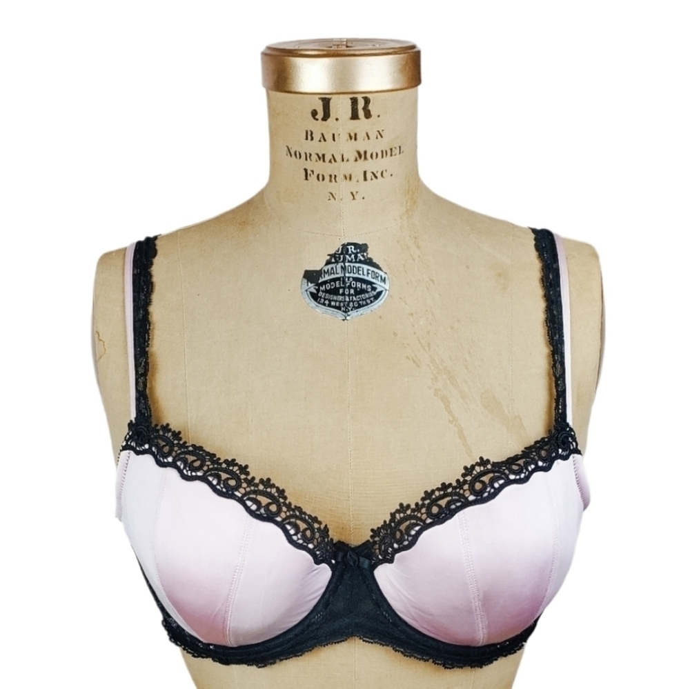 Felina Tricia Satin and Lace Demi Contour Bra Pink and Black 38C Plus Size